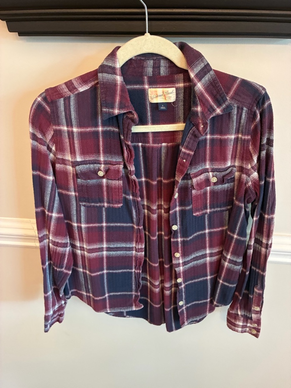 Universal Thread Burgundy and Navy Plaid Button-Down Shirt